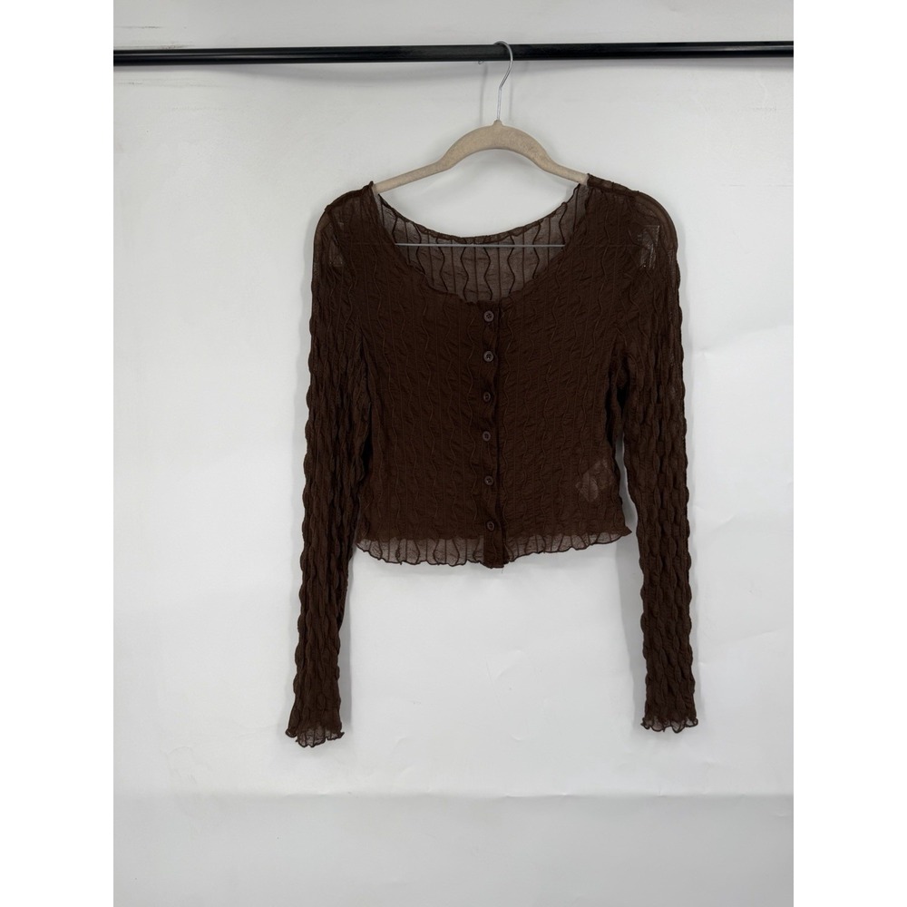Dazy‎ Sheer Fairy Grunge Cropped Whimsical Top Women L Brown Sheer Festival Boho